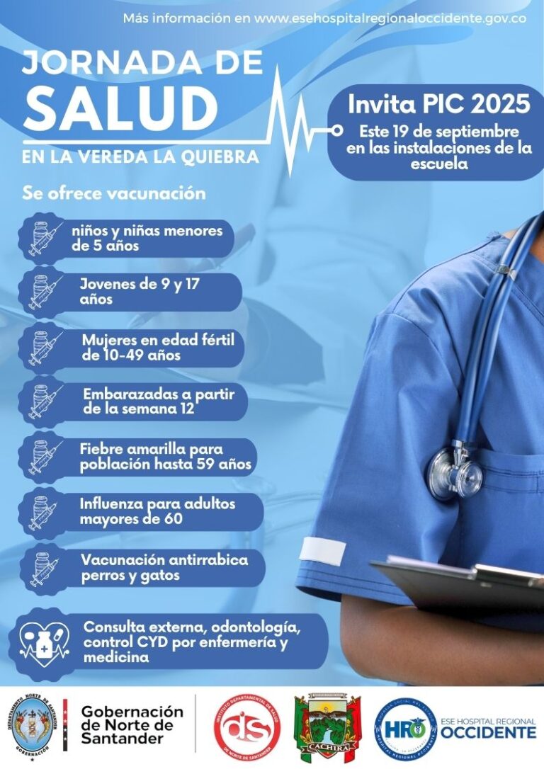 Jornada de Salud llegará a la vereda La Quiebra este 19 de septiembre