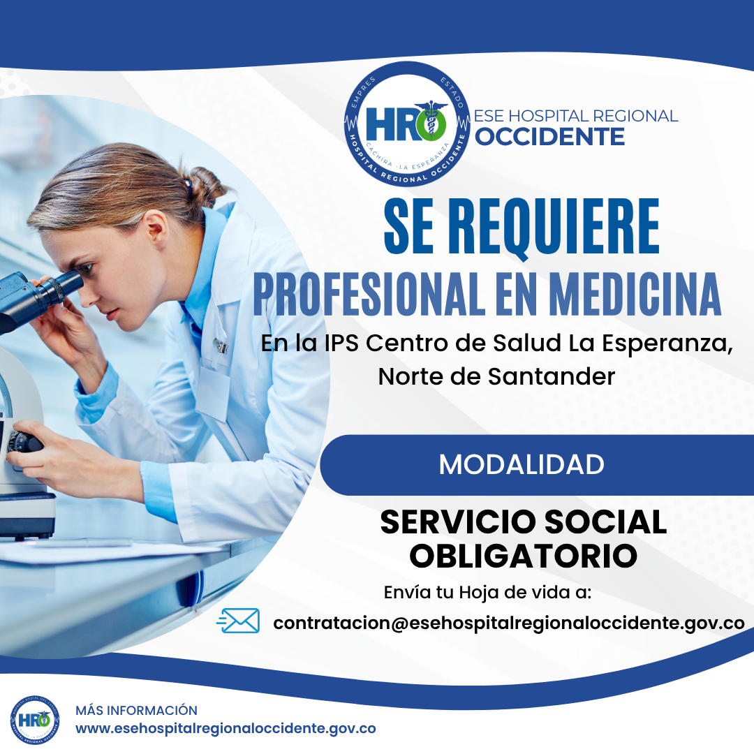 Hospital Regional Occidente abre convocatoria para profesionales en medicina en Norte de Santander