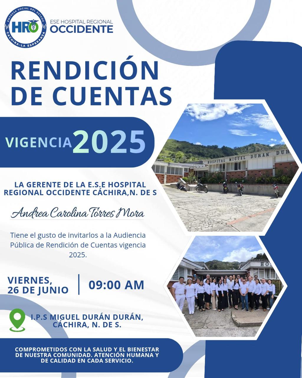 ESE Hospital Regional Occidente realizará su Rendición de Cuentas 2025 este 26 de junio